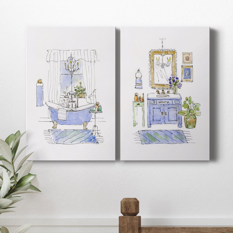 «Sketchy Bath I», ensemble de 2 peintures, H 48 po x l 64 po x P 1 po, Toile tendue