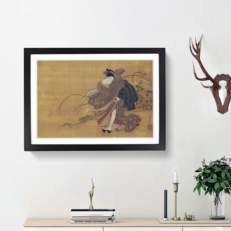 Beauty In An Autumn Field by Isoda Koryusai - Single Picture Frame Painting, 24cm H x 33cm W x 2cm D, Black Framed