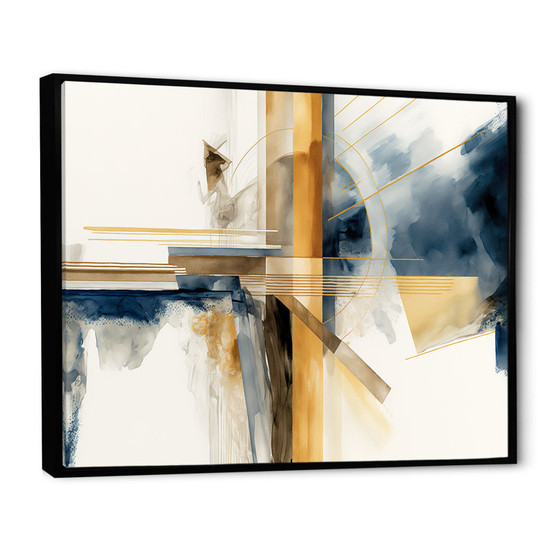 Abstrait moderne bleu et or IV - impressions abstraites sur toile transitionnelle, H 12 po x l 20 po x P 1 po