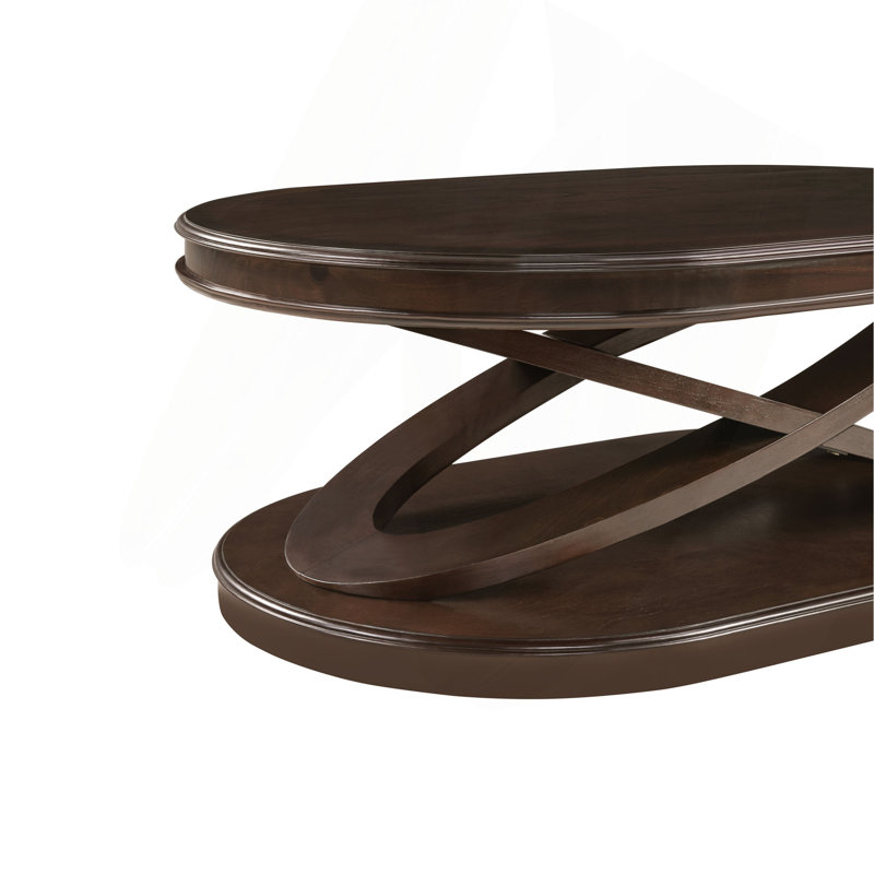 44 Inch Wood Oval Coffee Table With X-Shaped Base,Cocktail Table With Open Storage, Sofa Center Table For Living Room, Home Office,  Espresso