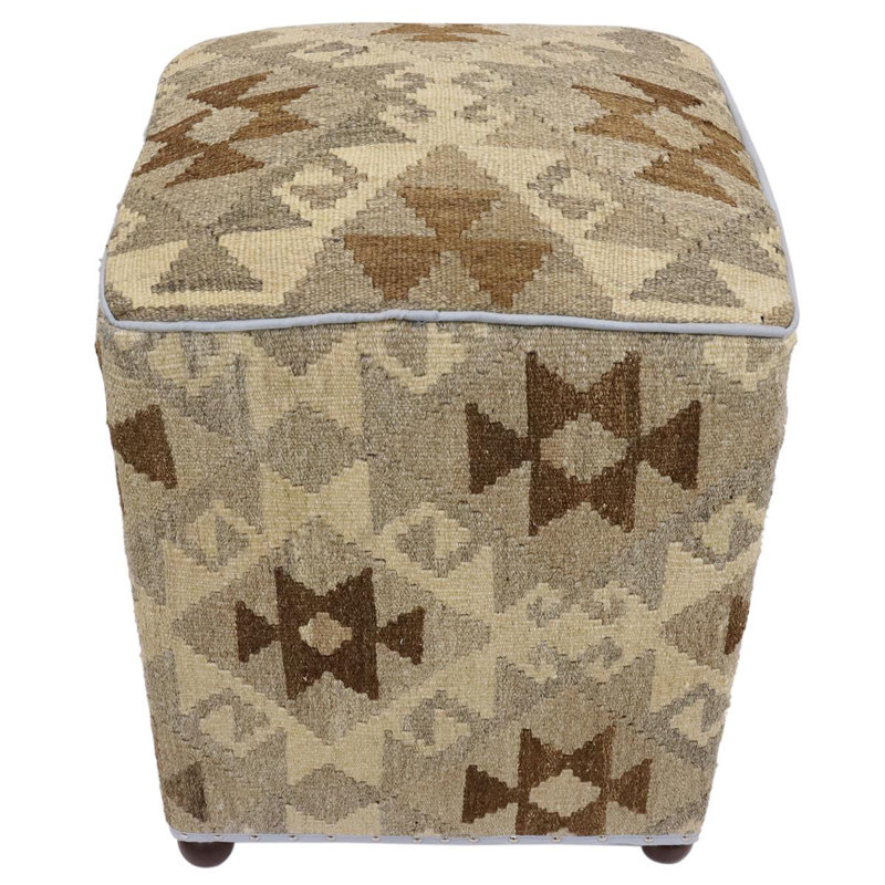 Aprea Upholstered Ottoman, Beige/Brown/Gray/Tan Wool