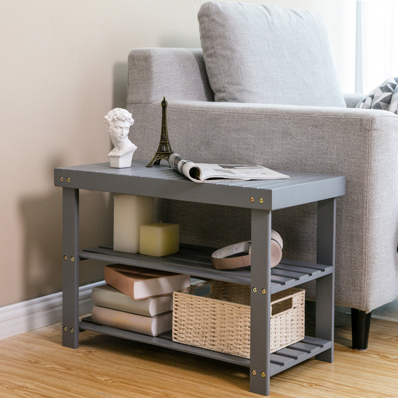 Kankakee Bamboo Shoe Bench, Gray