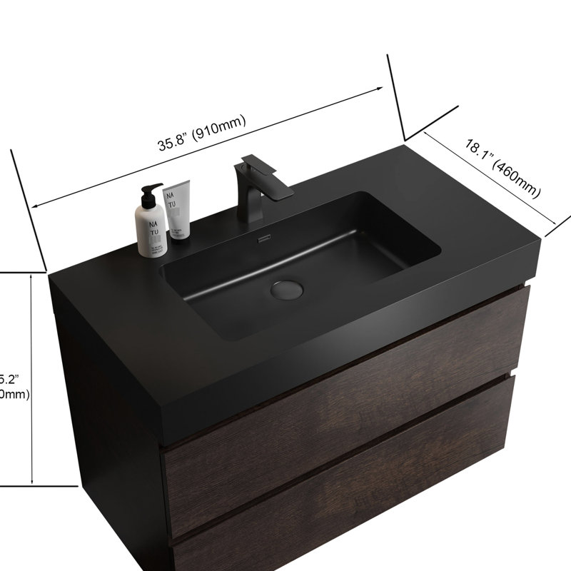 Lavabo en quartz noir mat intégré - idéal pour le style de salle de bain