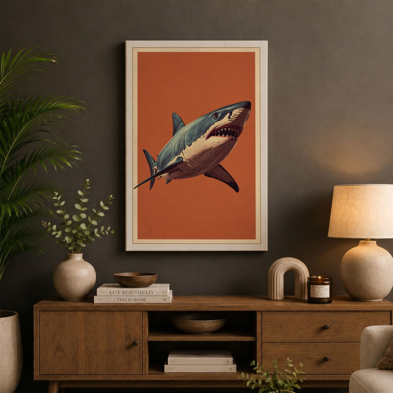 Great White Profile Coastal - Wrapped Canvas, 36x24 - 91.4 x 61.0 cm, Teal Border