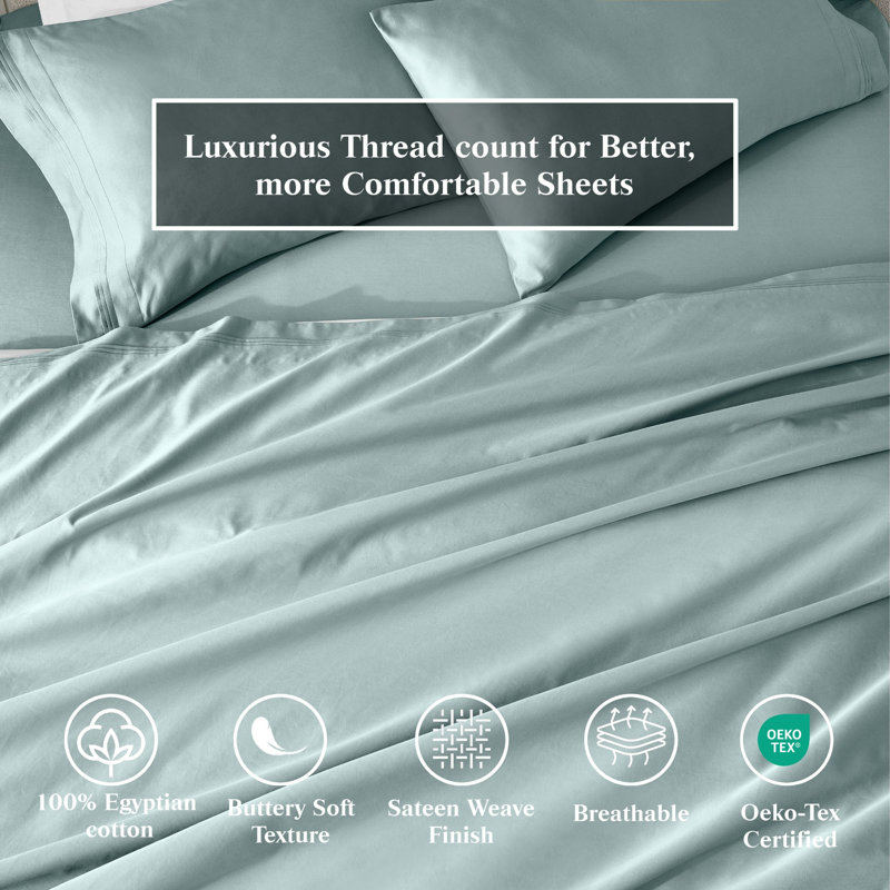 Aldin 650 Thread Count Certified Egyptian Cotton Solid Color Pillowcase Set, King, Teal