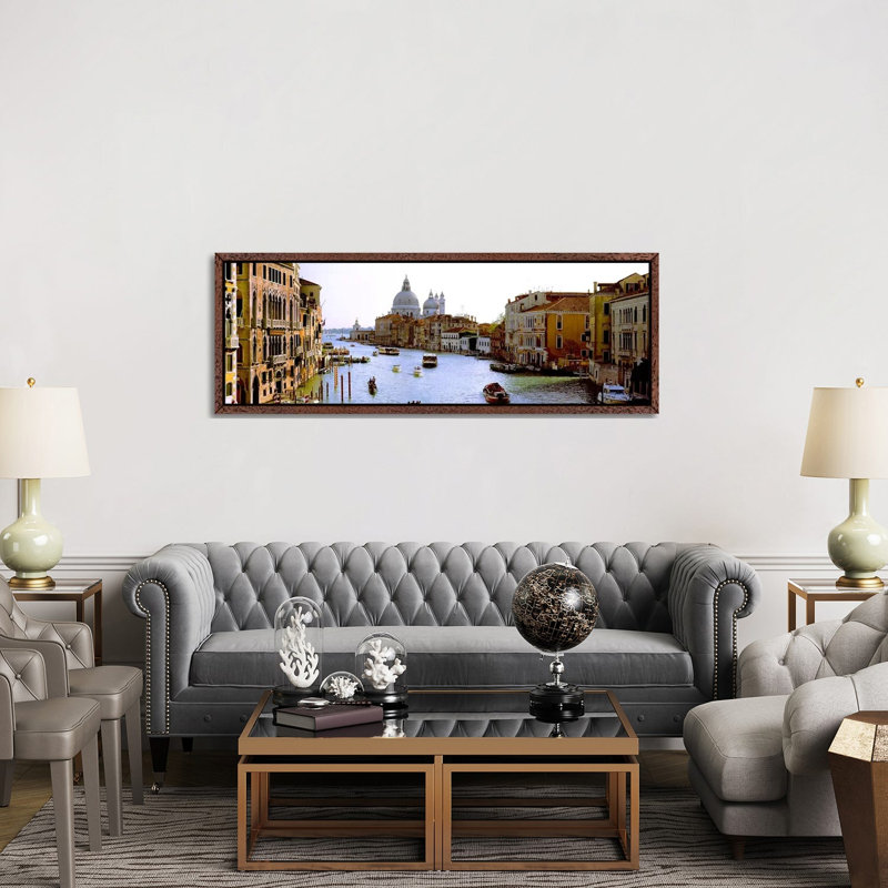 Boats in a canal with a church in the backgroundSanta Maria della Salute, Grand Canal, Venice, Veneto, Italy 1 Piece Panoramic Wall Art on Canvas