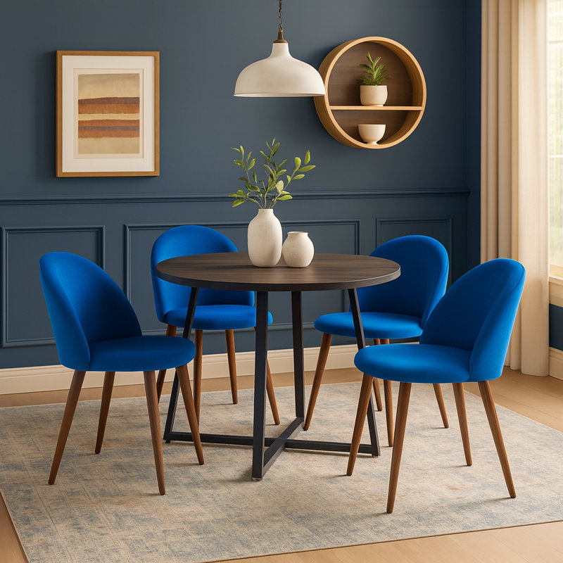 Ensemble de salle à manger 4 personnes avec table et chaises pour la cuisine ou la salle à manger, Grey, Bleu