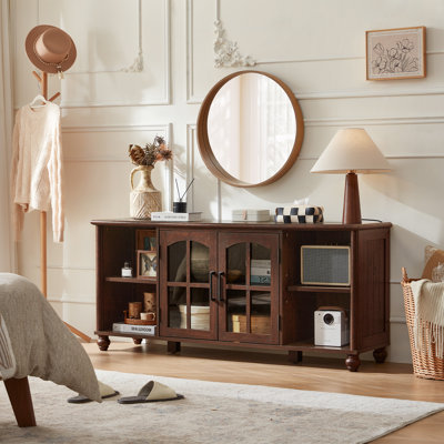 Meuble télé Farmhouse pour téléviseur de 60 po, meuble audio-vidéo en bois avec tablettes réglables et armoire de rangement avec porte en verre, meuble télé pour téléviseur de 65 po, console télé pour le salon, la chambre à coucher