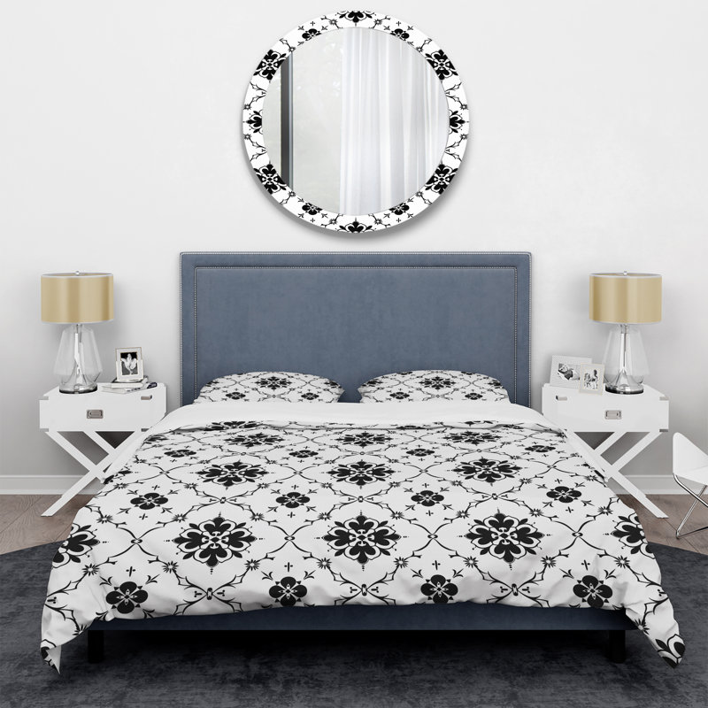 Ensemble de housse de couette moderne noir et blanc quadrilobe III, Housse de couette simple et deux taies décorative