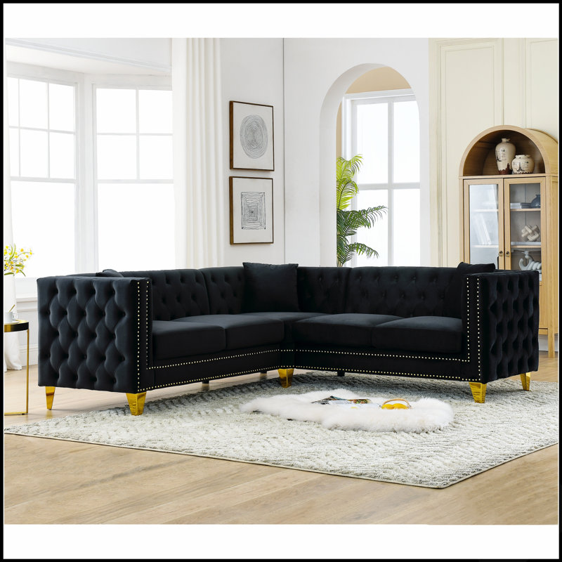 Canapé d'angle en velours de 209 cm (82,2 pouces), canapé sectionnel en forme de L avec 3 coussins pour un confort optimal dans le salon, la chambre à coucher et le bureau.