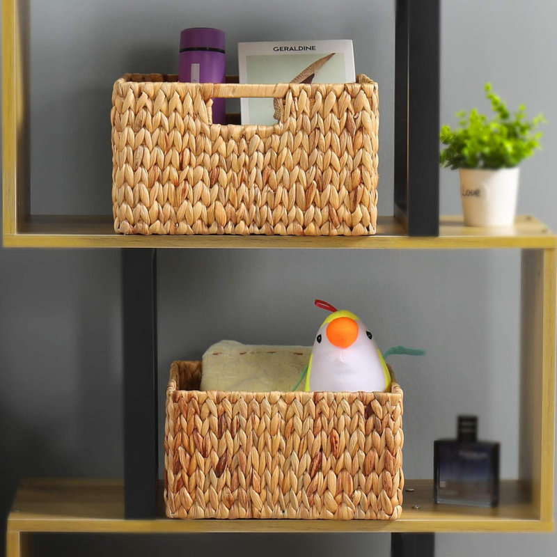 Water Hyacinth Storage Baskets For Organizing, Decorative Wicker Baskets With Carrying Handles, Set Of 2