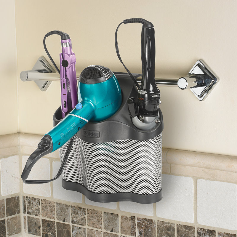 Black and Silver Stainless Steel Hair Tool Organizer with Silicone Base
