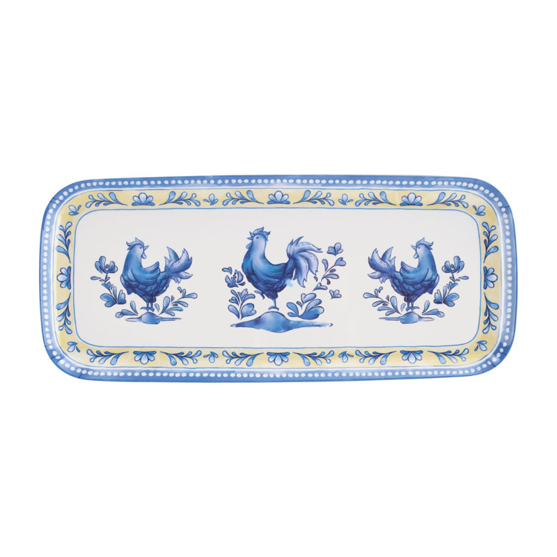 2-Piece Blue Rooster 15" Tray