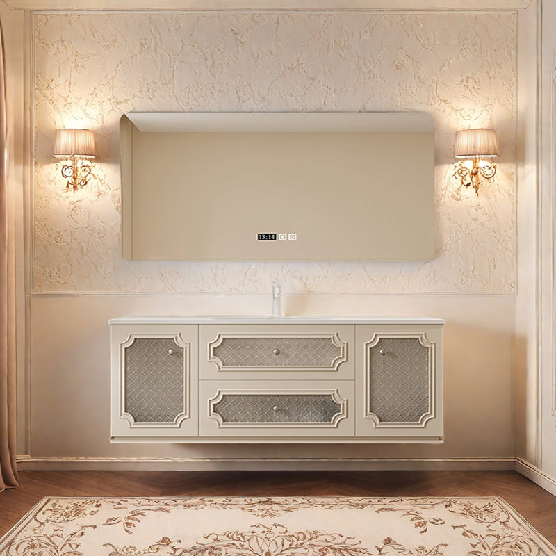 Armoire de salle de bain de style crème de luxe French Light, 59", Crème