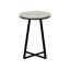 Table ronde élégante pour espaces de vie - Matériaux stratifiés gris et métal noir, style moderne, idéale pour une salle familiale.