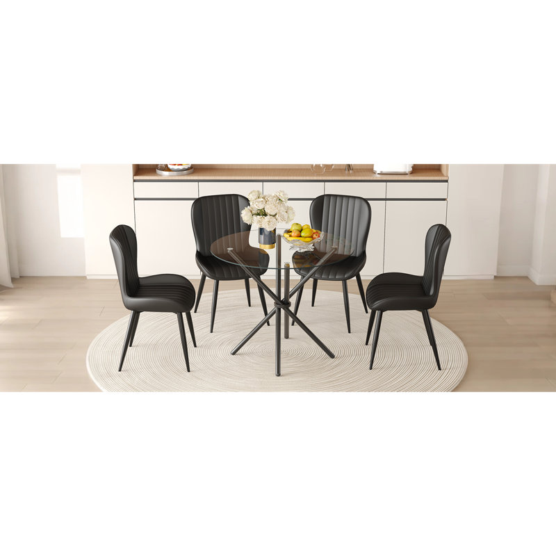 Ensemble de salle à manger en verre robuste en métal noir moderne pour un usage domestique confortable