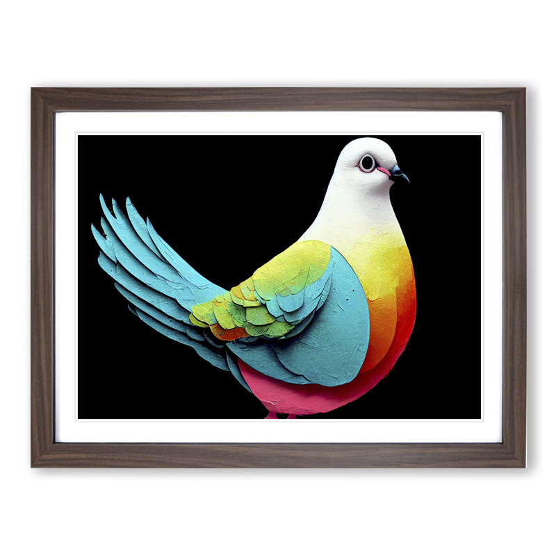 Unique Dove Bird - Framed Print, 46cm H x 64cm W x 2cm D, Walnut