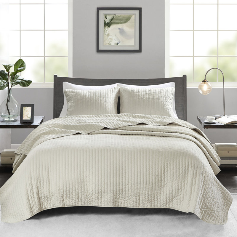 Courtepointe crème 3 pièces double / grand - doux et réversible avec rembourrage en coton, coton microfibre, solution de literie anti-odeurs