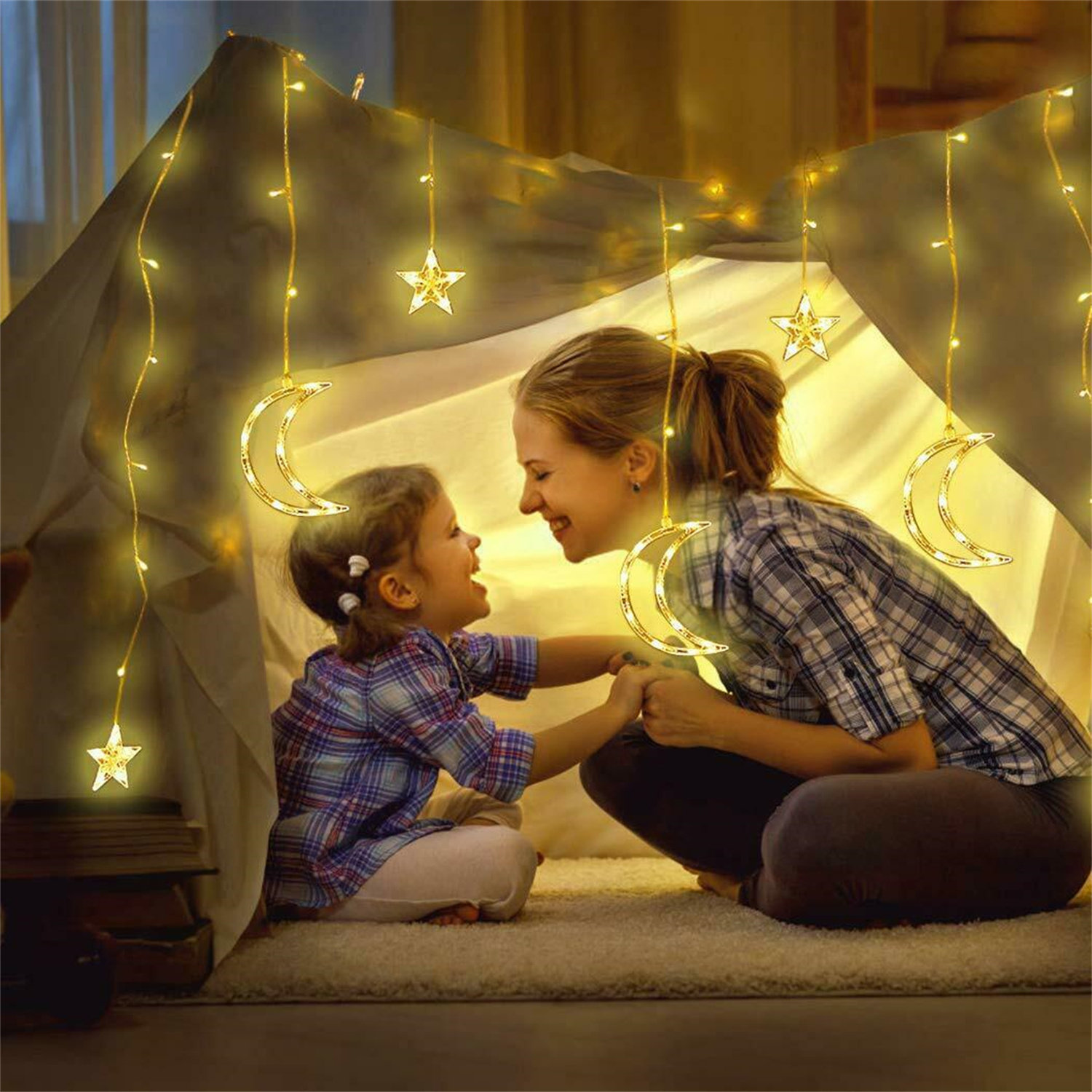 Fairy Lights Remote Control Hanging Star and Moon Lights with 138 LEDs The Holiday Aisle