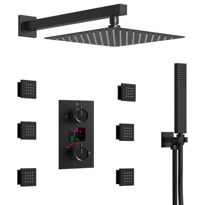 Wall Mounted Digital  Shower System , 12"  High Pressure Rainfall Shower Head with Handheld Shower