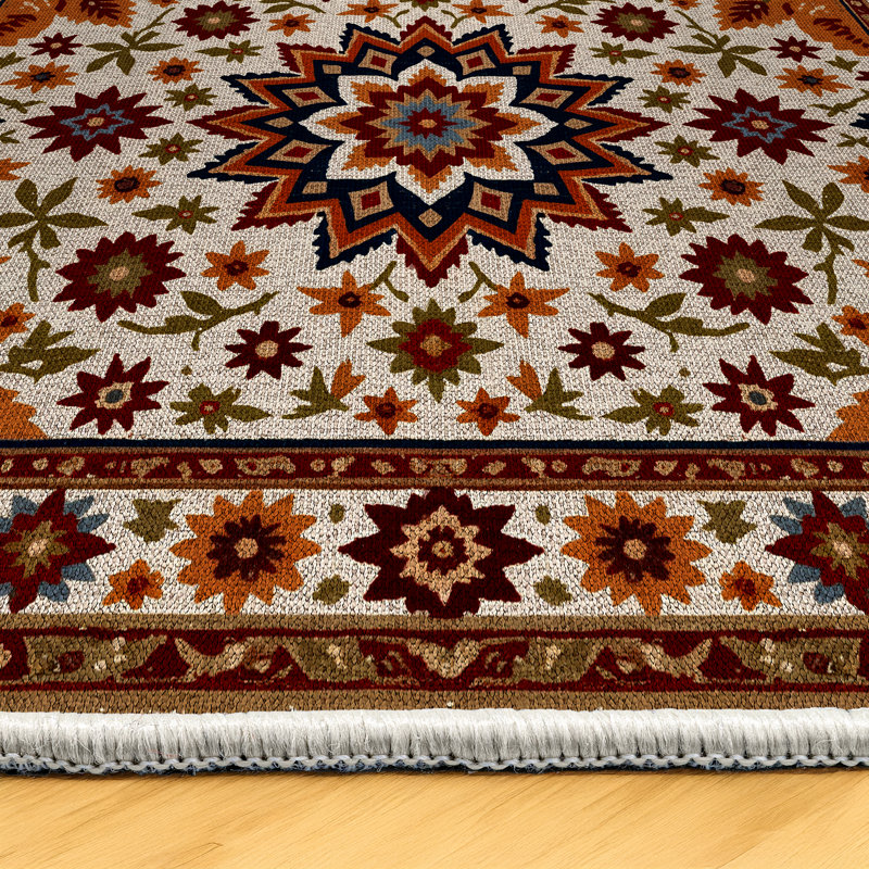 Jazeera Collection Digital Print Cotton-Polyester Brown Floral Rug, Runner 4' x 16'5"