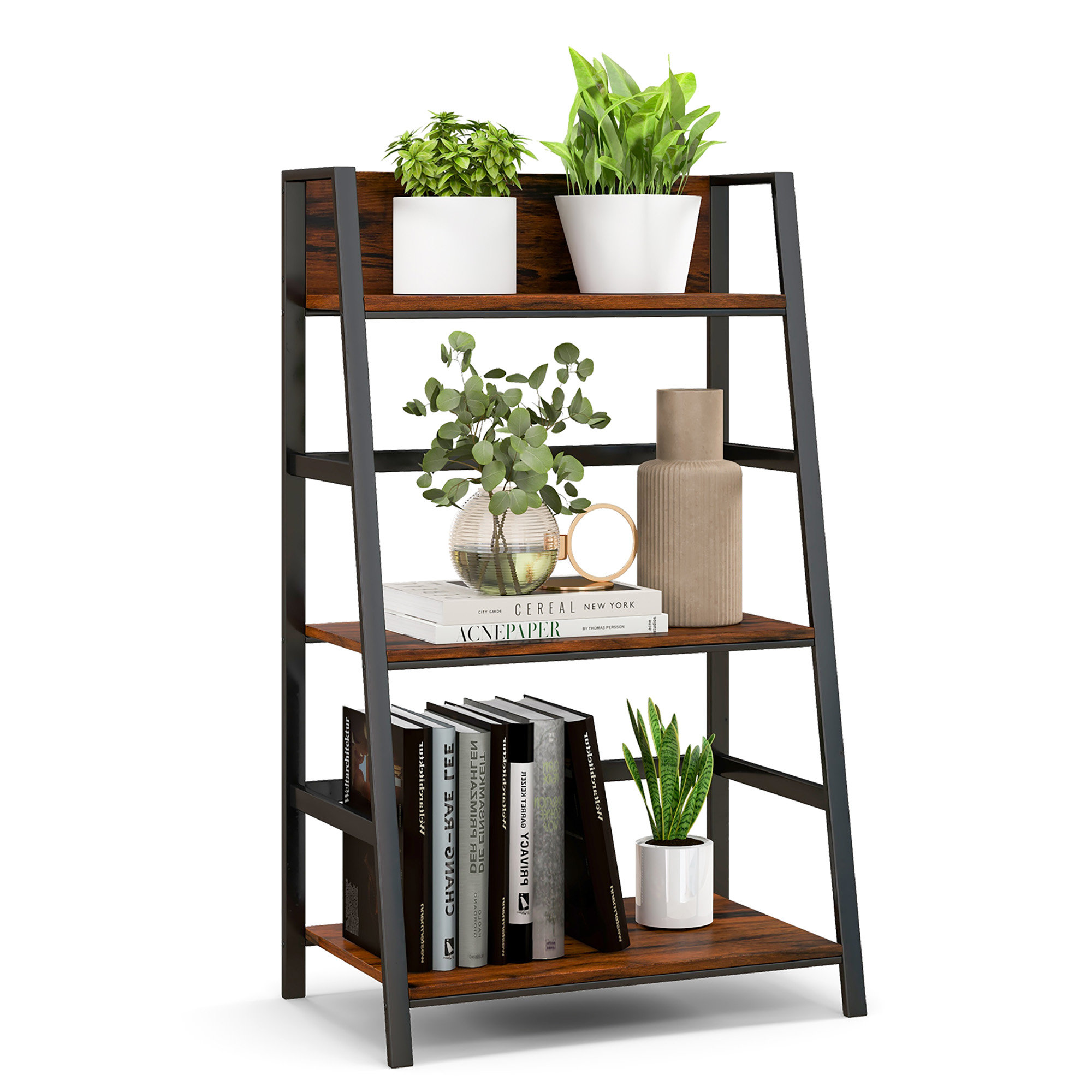 3-Tier Vintage Industrial Book Shelf, Rustic Wood and Metal Bookcase and  Bookshelves, Free Standing Storage Small Bookshelf - AliExpress