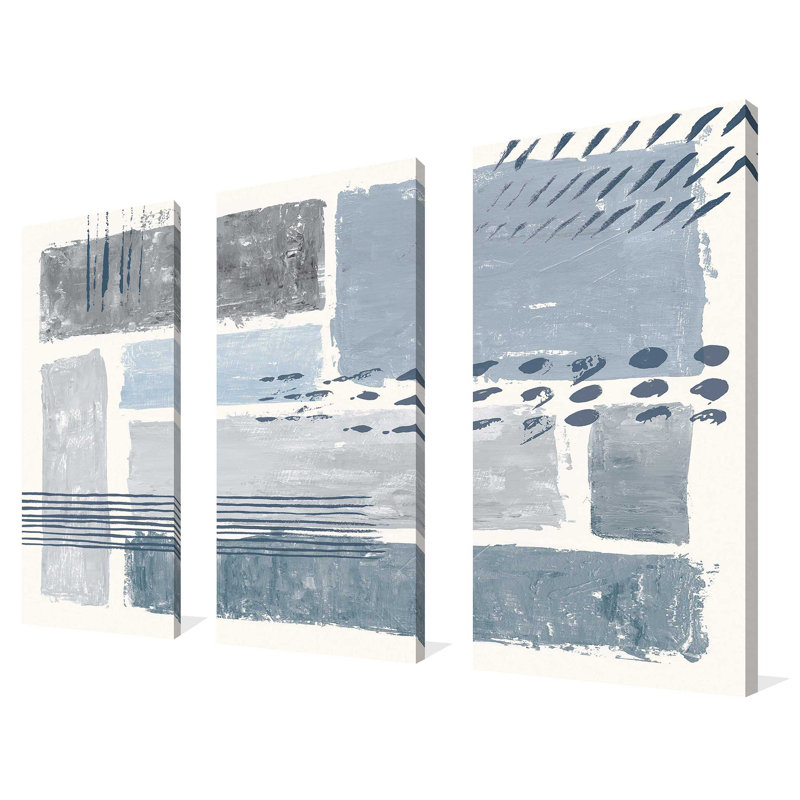 Entre les lignes III - ensemble de 3 peintures sur toile tendue, H 32 po x l 48 po x P 0,75 po