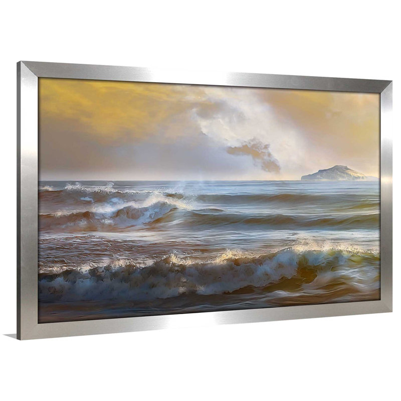 " Distant Island I " by Mike Calascibetta, 21.5" H x 27.5" W x 0.75" D, Silver Framed