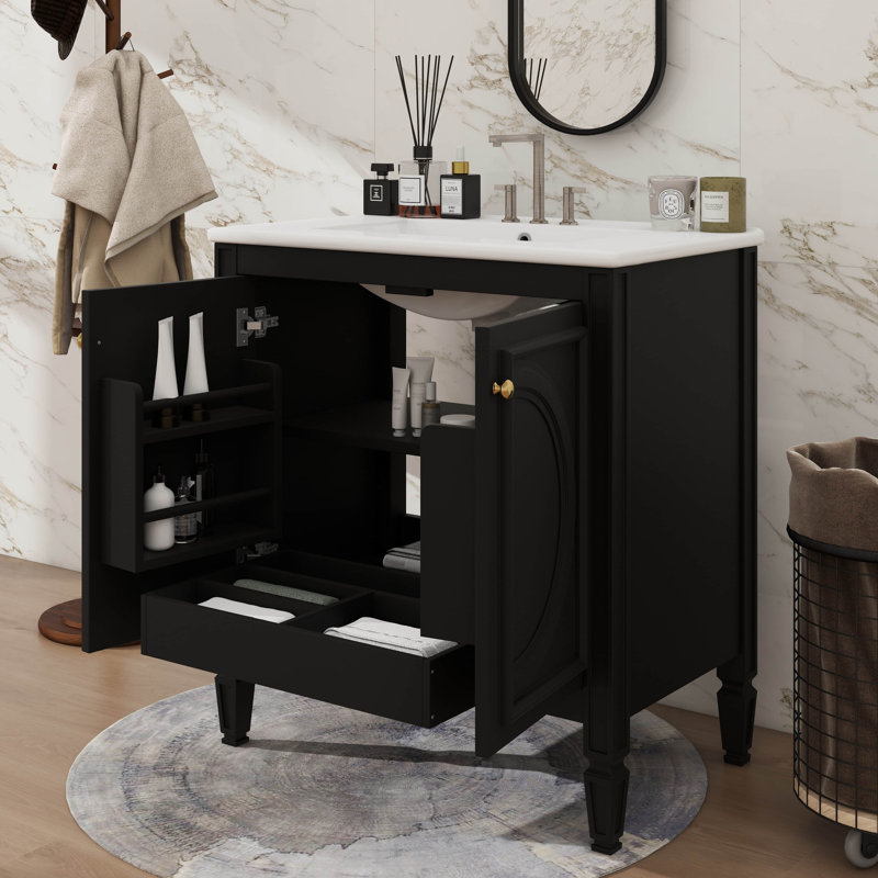 Meuble-lavabo 30 po avec lavabo et deux portes avec tablette, Noir