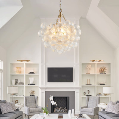 Chandelier  - 20-Inch In Gold Finish Pendant Light  With Threaded Clear Glass Material Globe Shade – With Adjustable Height Function