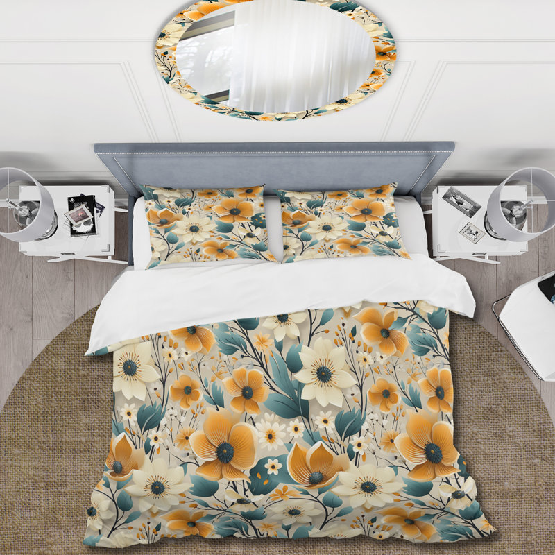 Ensemble de housse de couette Mod Floral Nostalgia I - Mid-Century - Microfibre de polyester