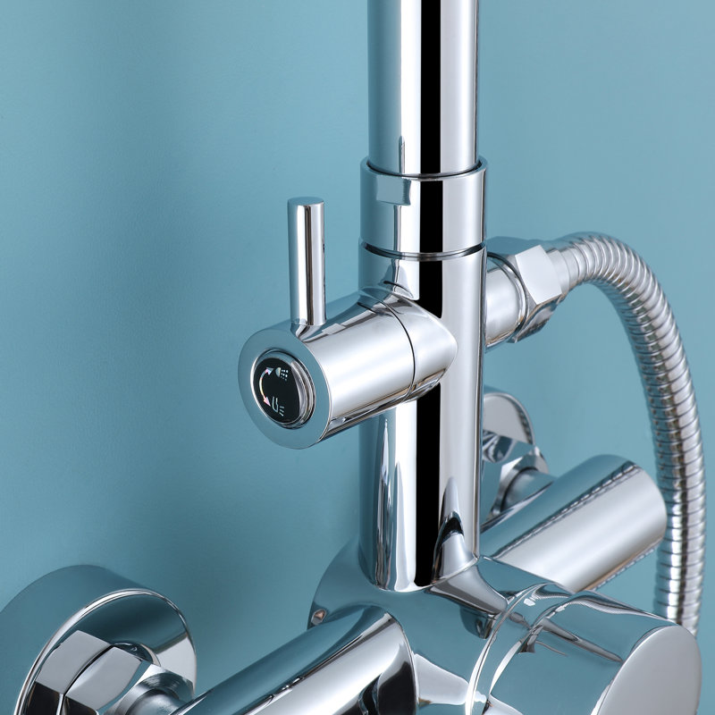 Douche murale extérieure de 91 à 130 cm de hauteur, en acier inoxydable 304 antirouille, avec douchette et pommeau de douche effet pluie de 25 cm.