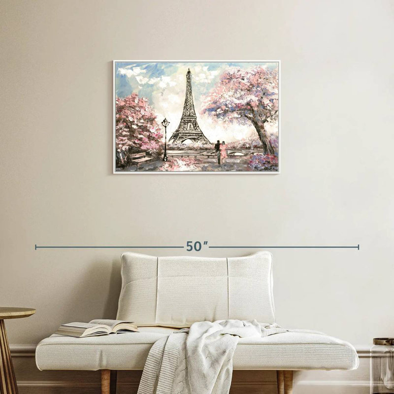 Les amoureux du printemps à Paris, Cadre flottant blanc, 31 po x 21 po