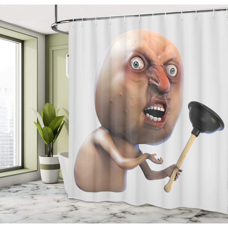 Rideau de douche à décoration grumpy en colère et crochets longs face, H 84 po x l 69 po