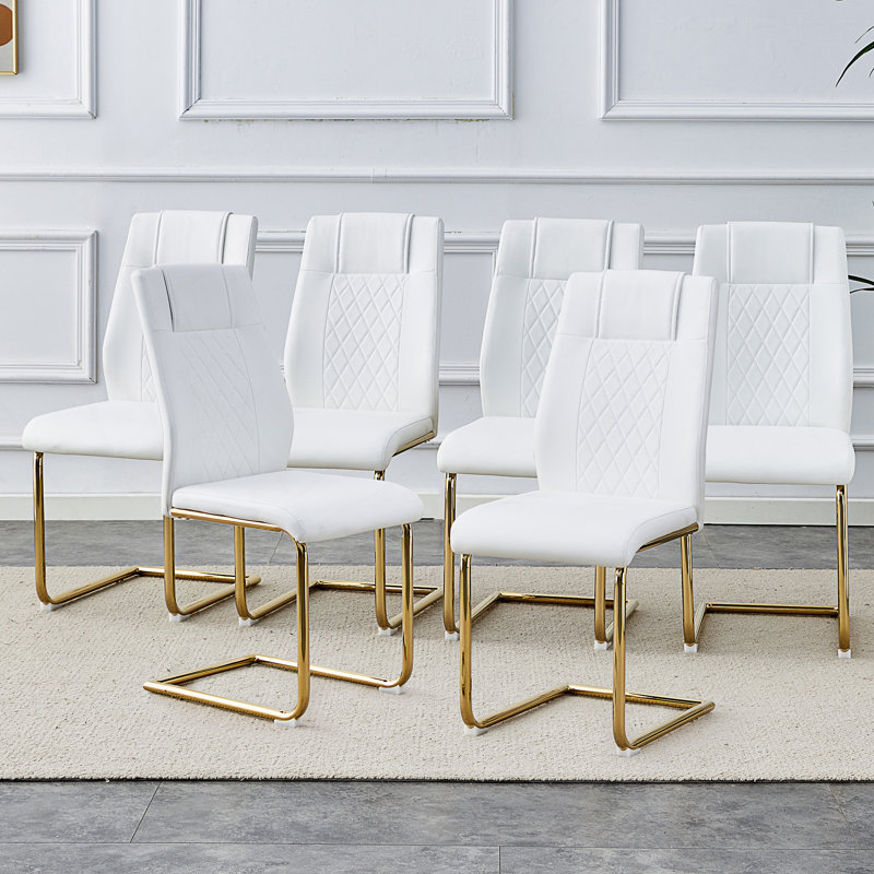 Chaise rembourrée en similicuir Imolo, Doré, Blanc, 4