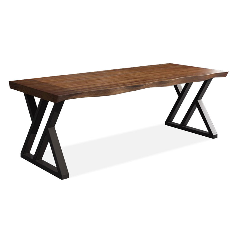 Bureau rustique en pin avec bord irrégulier et pieds en X, H 29,53 po x l 86,61 po x P 27,56 po