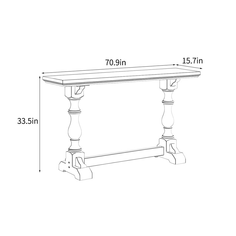 Console américaine de style champêtre moderne, Burlywood, H 33,5 po x l 70,9 po x P 15,7 po