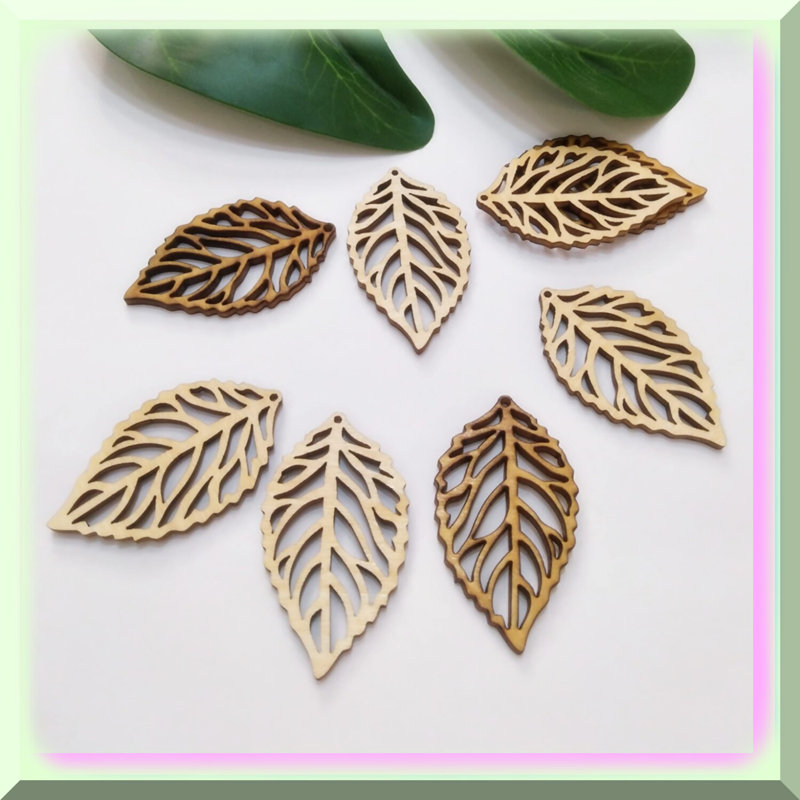 30pcs Natural Wood Leaf Earring Blanks 2"