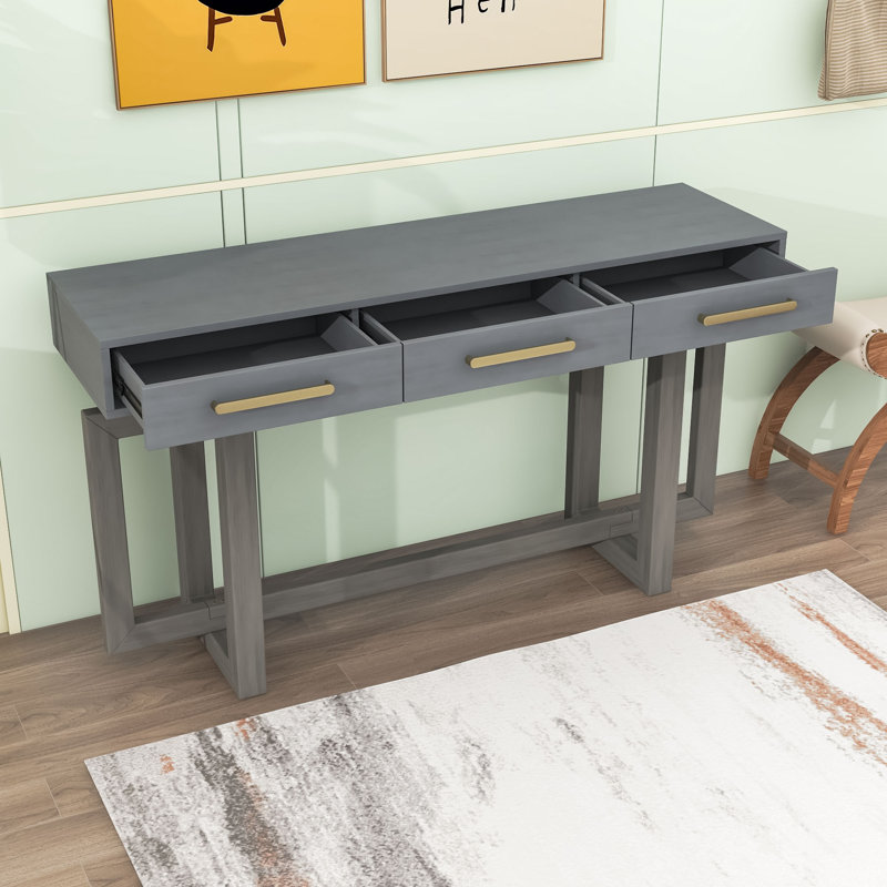 Minimalist Entryway Console Table with 3 Storage Drawers, Light Grey