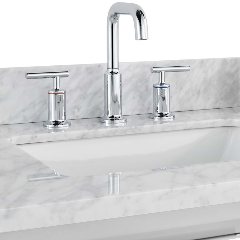 Bungalow 36" Freestanding Standard Single Bathroom Vanity with Top, White/Silver