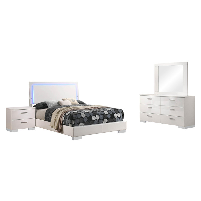 Ensemble de chambre à coucher 4 pièces blanc brillant, Double