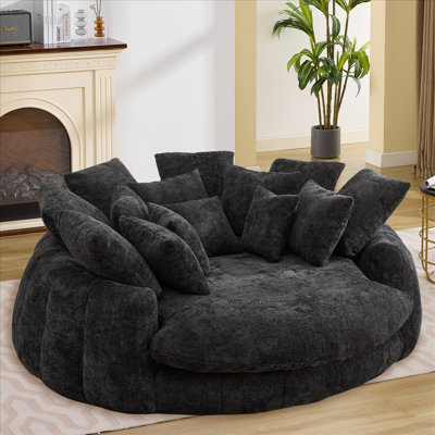 Oversized Bean Bag Sofa, Fluffy Lazy Chaise Lounge, Comfy Chenille Upholstered Barrel Sleeper Bed, Modern Deep Seat Cloud Couch for Living Room