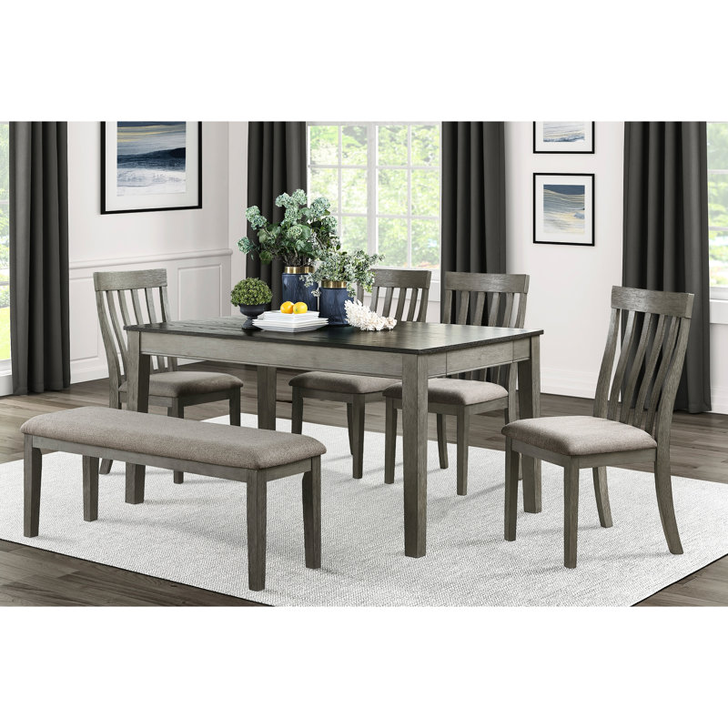 Gray Fabric Upholstered Dining Bench With Wooden Support And 300Lbs Weight Limit Room Solid Frame, Gray