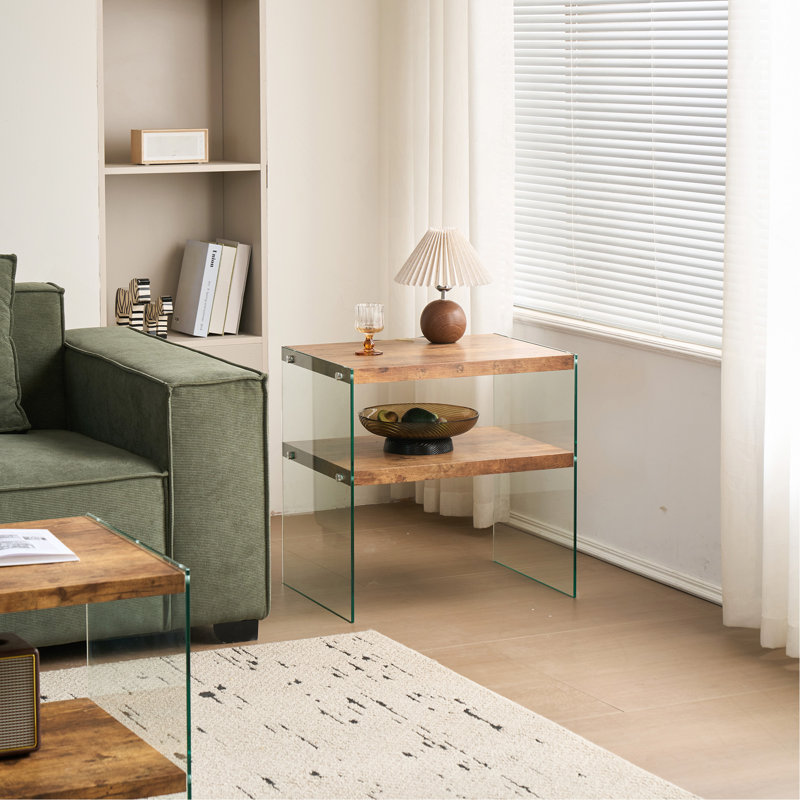 MDF Sidetable, Small Tea Table, Walnut Night Stand Tempered Glass Sofa Table
