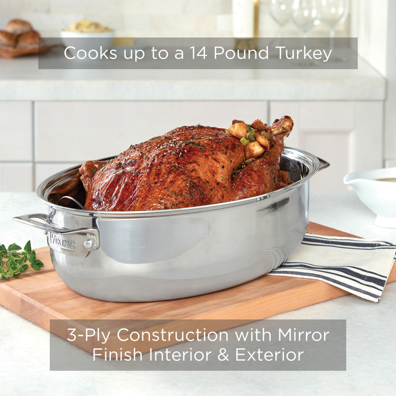 Viking 3-Ply Oval Roaster 8.5 Qt with Metal Induction Lid and Rack