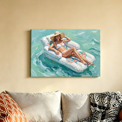 Toile, art mural, femme côtière, chaise longue flottante, peinture à l'huile, décoration pour salon, chambre à coucher