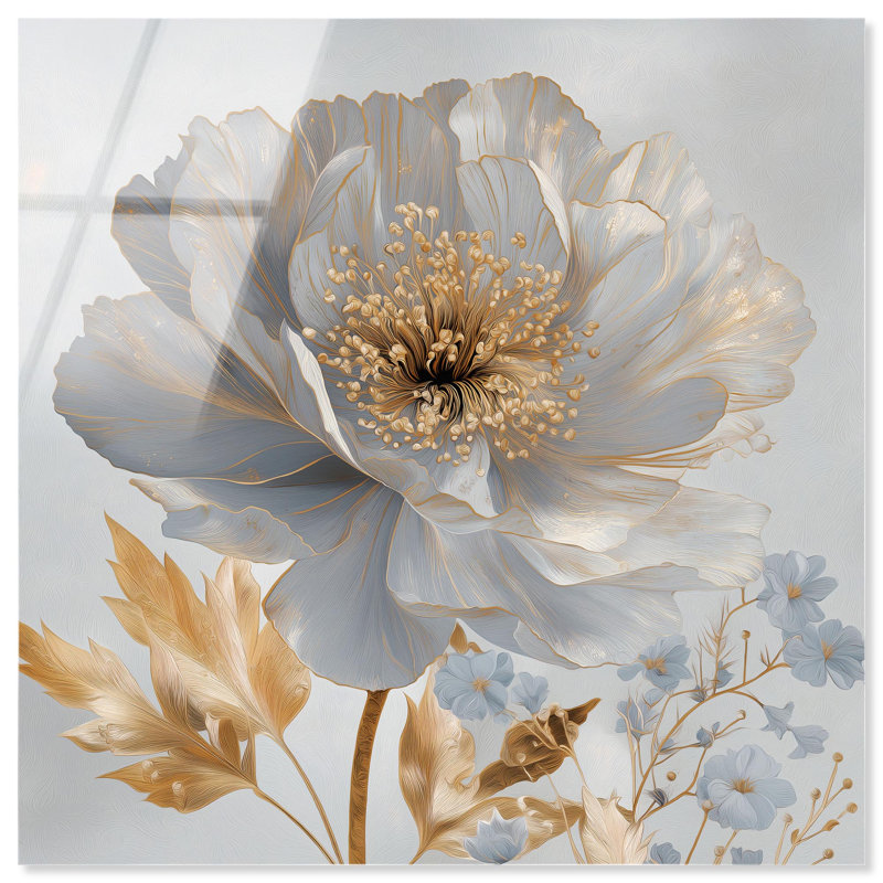 «Glacial Bloom Gild Floral Decor», reproduction acrylique par Art Remedy, H 12 po x l 12 po