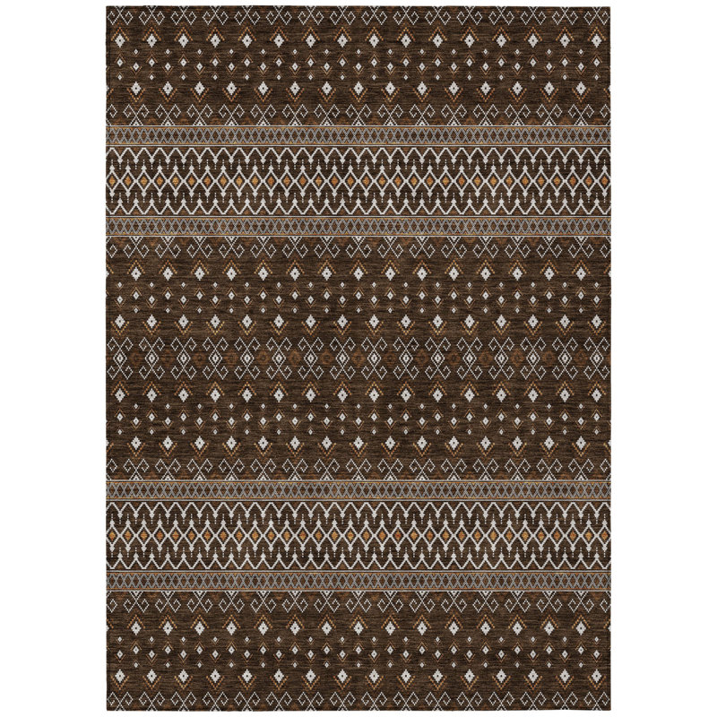 Tapis d'intérieur tribal lavable taupe 10 pi x 14 pi chocolat