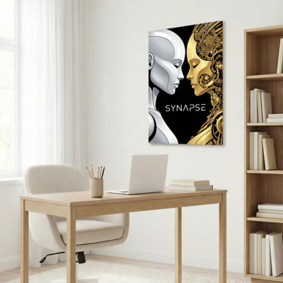 Synapse Futuristic Robot Couple Canvas Wrapped Wall Art Oil Painting Print Set Of 1