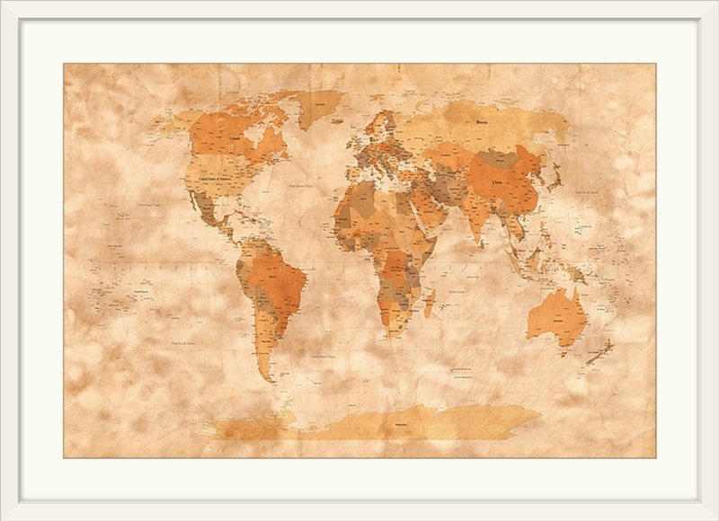«Map of the World» par Macauley, impression, H 20 po x l 26 po x P 1 po, Cadre blanc